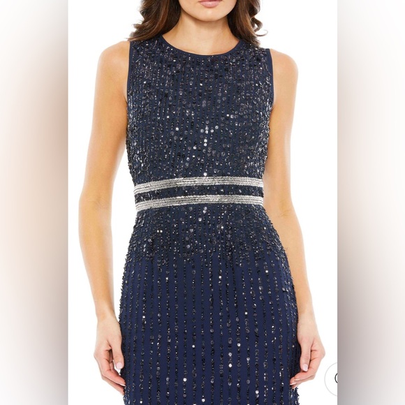 Mac Duggal 93603 Midnight Sequined High Neck Sleeveless Column Gown - Picture 3 of 6